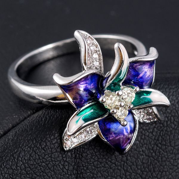 

new flower plated silver women wedding rings bagues pour femme round cut white zircon ring anillos mujer engagement ring, Golden;silver