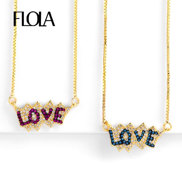 

flola trendy love necklace pendant for women cz long necklaces fashion gold jewelry collares largos stone necklace long nkep21, Silver