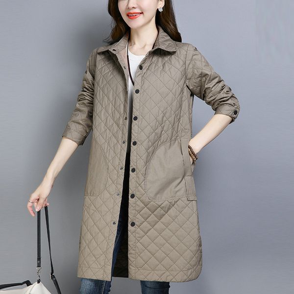 

quilted coat women 2020 new for autumn winter loose warm thicken jackets m-xxl big pockets solid turn collar coat high quality, Black