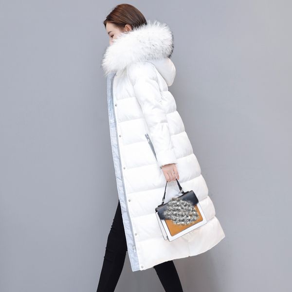 

2019 winter long down jackets girls winter down coats womens white duck parkas hooded fur collar plus size outerwear qh0848, Black
