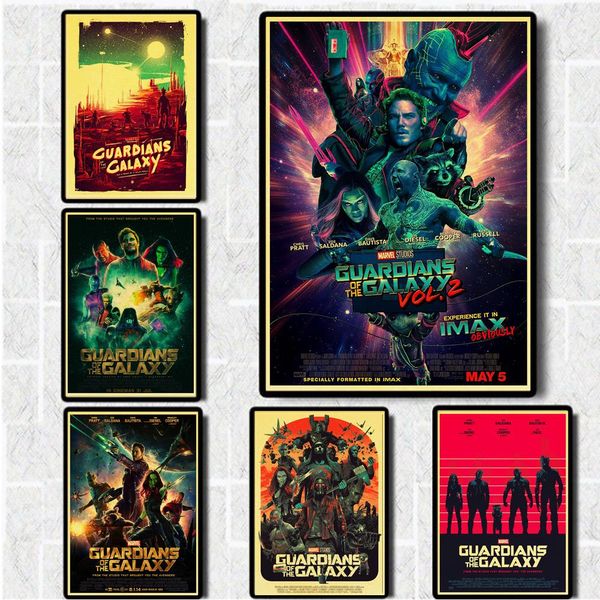 

marvel superhero movie guardians of the galaxy vintage poster kraft paper wall sticker for room decor printed art retro painting