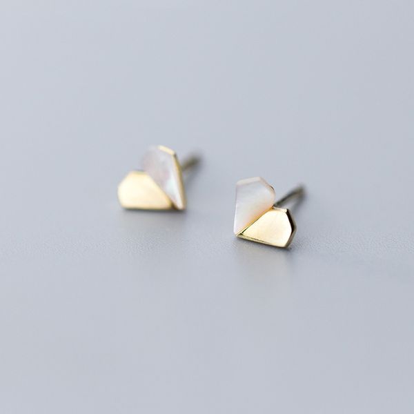 

925 solid sterling silver fine jewelry shell gold heart shape stud earrings for fashion women girls lady wedding gift jewelry, Golden;silver