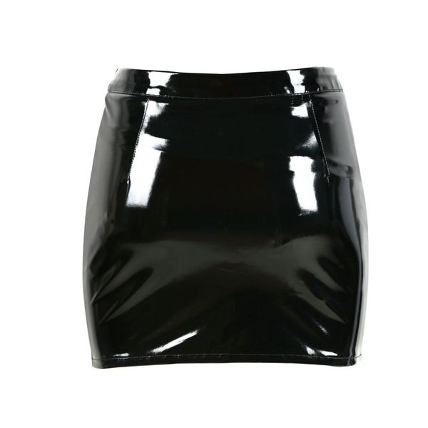 

women wet look pvc latex pencil skirt vinyl zipper adjustable button shiny clubwear bodycon mini skirt, Black