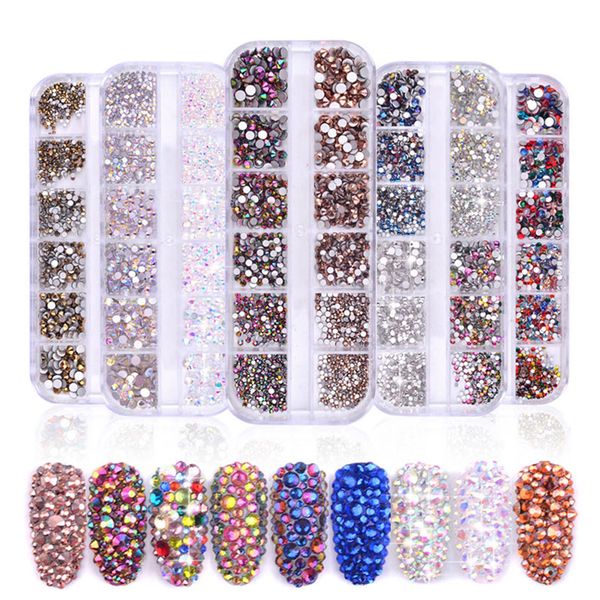 

1 case glass rhinestones nail decoration multi-size flat-back ab crystal strass no fix glue glitter designs nail art deco, Silver;gold