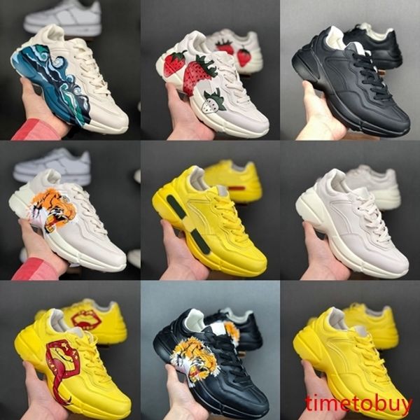 

2019 rhyton leather trainer sneakers mens designer shoes with strawberry wave mouth tiger print luxury vintage casual women des chaussures