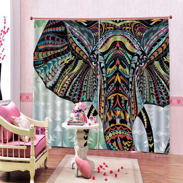 2019 Custom Bohemian Style Colorful Elephant Curtain For Living