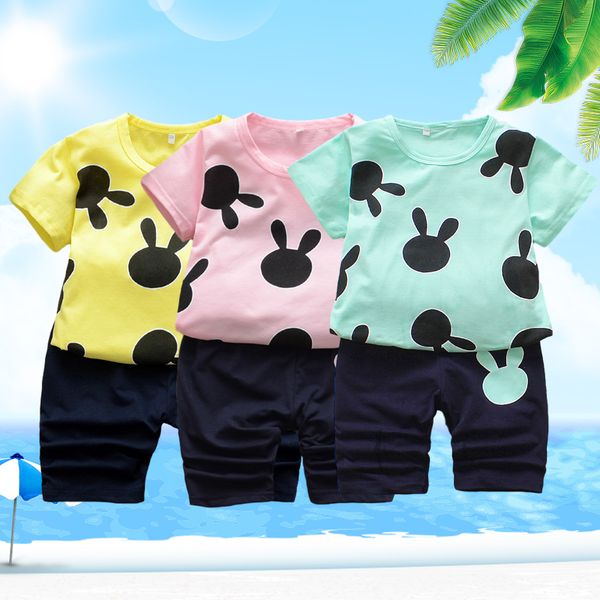 

лето дети девушки хлопок одежда детские футболки шорты 2pcs / наборы малышей мода одежда наборы детские костюмы, White