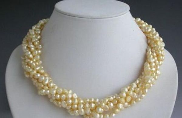 

6strands 18" 7mm yellow baroque freshwater cultured pearl necklace, Silver