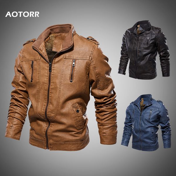 

men pu jackets casual mens leather jackets large size bomber 2019 fleece male retro coats ing, Black;brown
