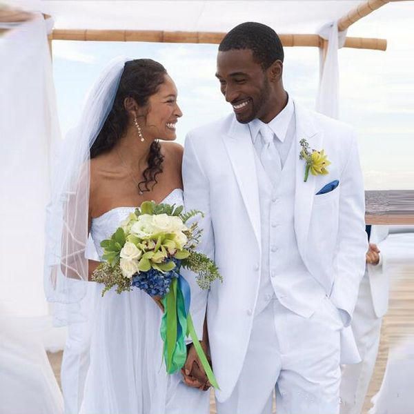 

new white men suits beach wedding groom tuxedos 3 pieces (jacket+pants+vest) bridegroom groomsman suits prom wear blazer 322, Black;gray