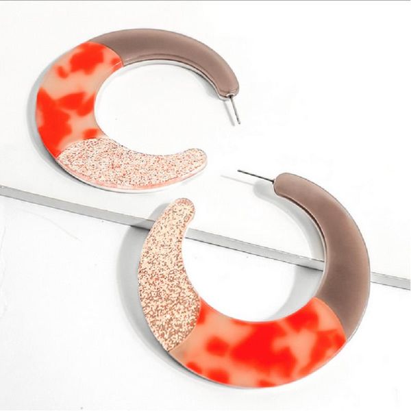 

2018 leopard print acetic acid earrings high-end exaggerated coral orange moon resin acrylic earrings female, Silver