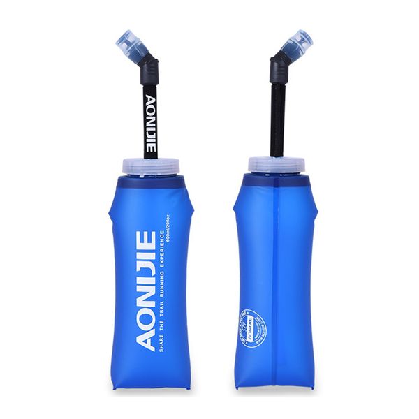 

new 350ml / 600ml dark blue outdoor water bag camping foldable tpu soft flask running hiking sports water hydration bottle mouth