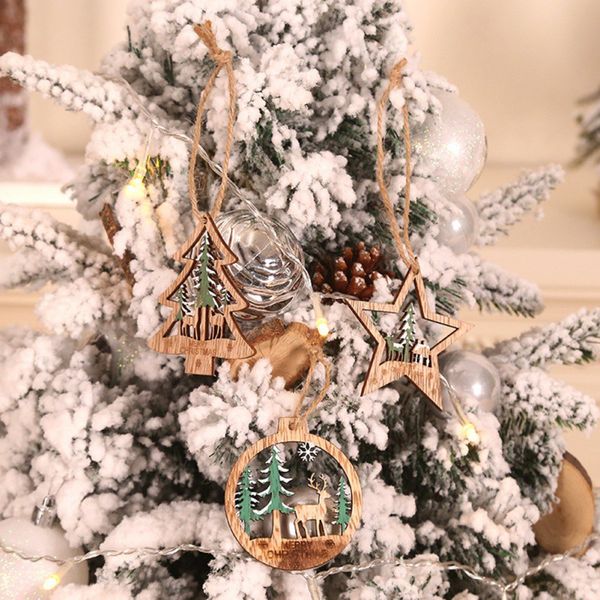 

6pcs creative printing wooden christmas pendants ornaments xmas tree hanging ornament for party christmas decoration