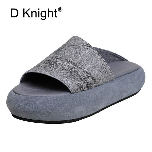 

original summer new wedge heels thick-soled women slides shoes genuine leather fashion female flat platform slippers sandals, Black