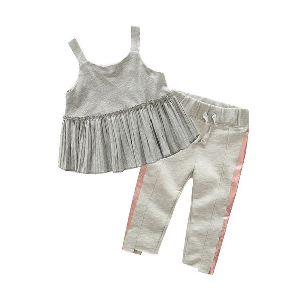 Ragazze bambini Set di abbigliamento caldo Estate Abbigliamento per ragazze per bambini Solid Top senza maniche + Pantaloni 2 pezzi Completi per bambini Costumi sportivi per bambina