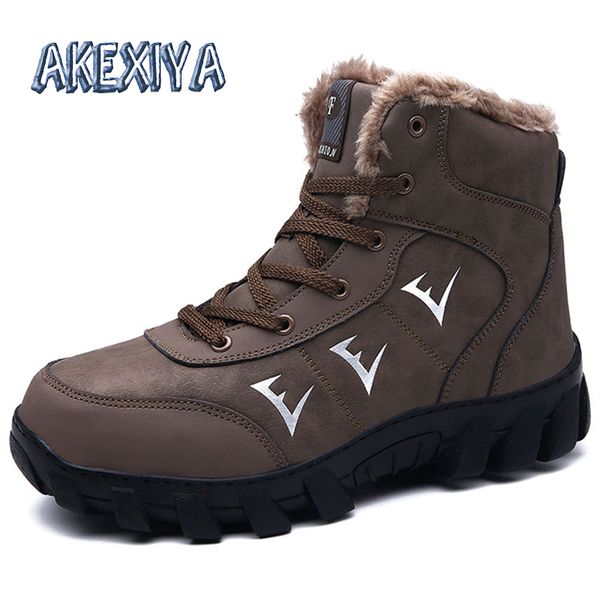 

winter men shoes plush warm men snow boots leather boots outdoor non-slip ankle winter mans footwear, Black