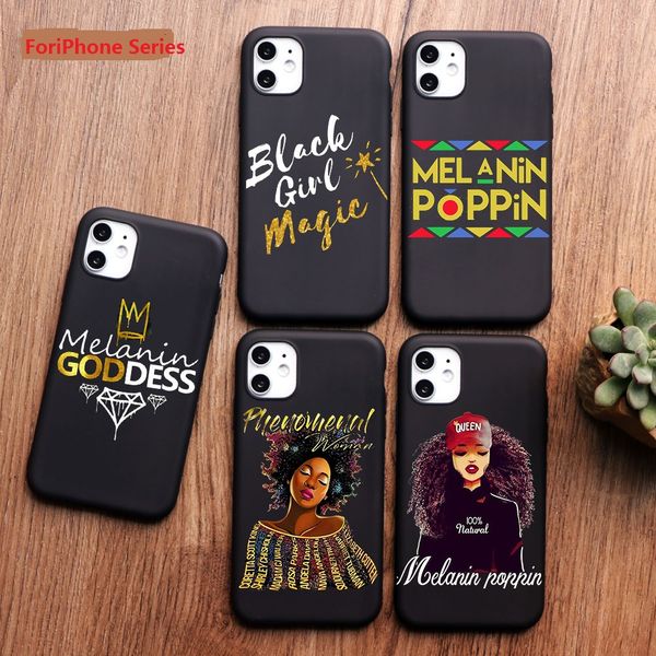 

afro black girl magic queen melanin poppin phone case for iphone 11 12 mini pro max xs max xr x 6 6s 8 7 plus tpu silicone cover
