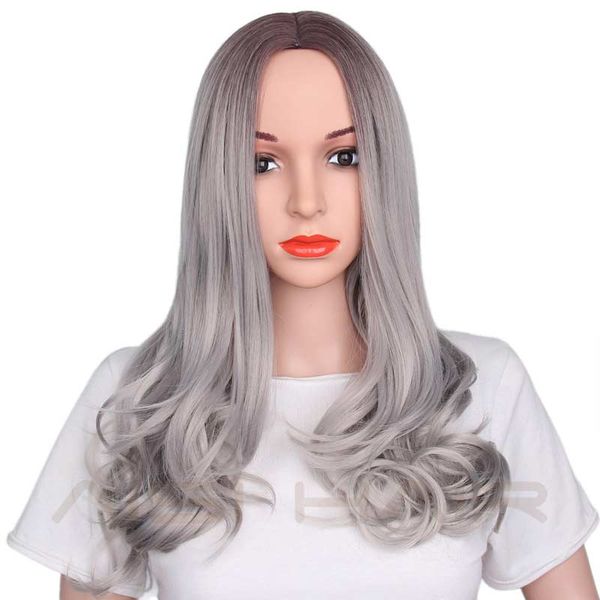 

fashion long middle part blonde ombre wig synthetic long wavy natural hair, Black