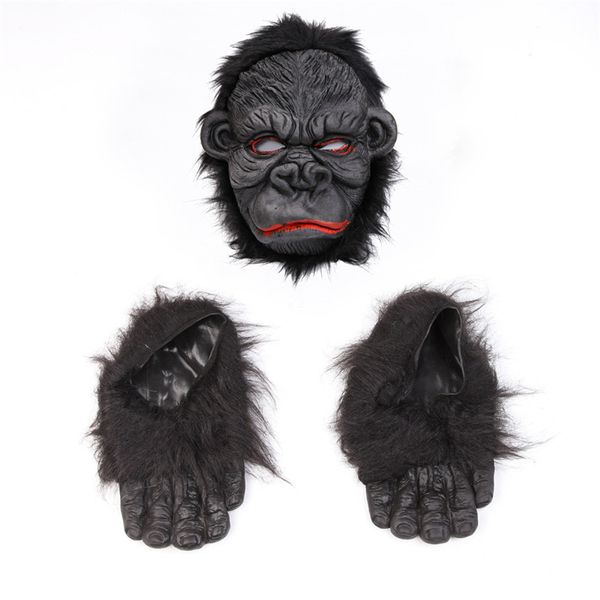 Scary Ape Orangutan Mask Silicon Cosplay mit Fußkostüm für Halloween -Party