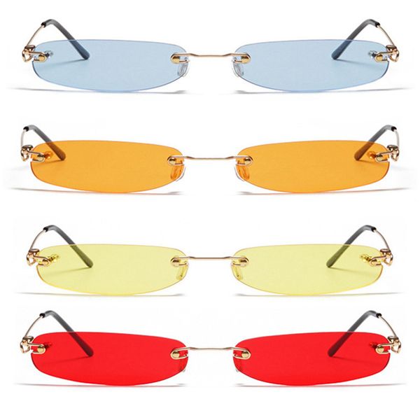 

small orange rimless rectangle sunglasses 2019 tiny narrow frameless tint sun glasses shades, White;black