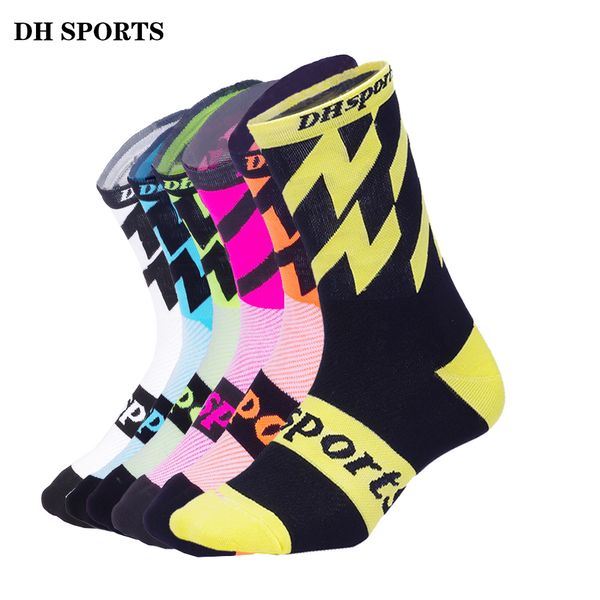 

dh sports professional cycling socks men women outdoor bike racing footwear road bike socks running climbing compression sock, Black