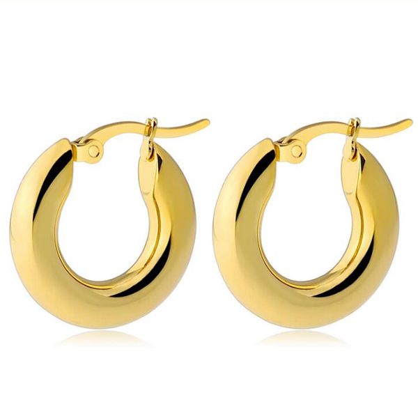 

2 pieces gold silver 316l stainless steel round 5mm thickness hoop earrings korean cute small big circle ear punk jewelry, Golden;silver