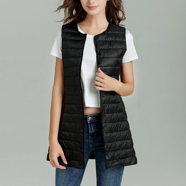 

women's vests long paragraph leisure lightweight down white duck vest women warm waistcoat female sleeveless coat plus size 2021, Black;white