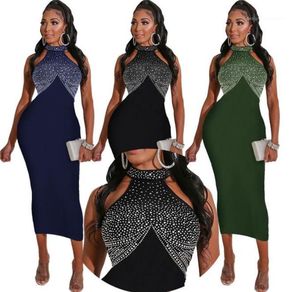 

drilling bodycon dresses party ans club womens clothing 20ss women designer dresses fashion slim halter sleeveless, Black;gray