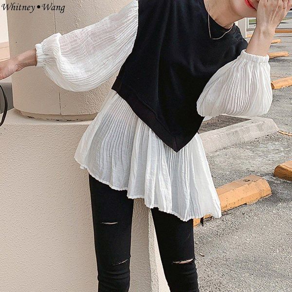 

whitney wang 2019 spring autumn fashion streetwear colors contrast patchwork sweatshirt women hoodies pullover girls sweatshirts, Black