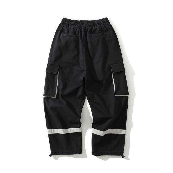 

punk hip hop elastic waist multi pockets sport gym tactical safari cargo harem straight trouser streetwear men jogger pant, Black