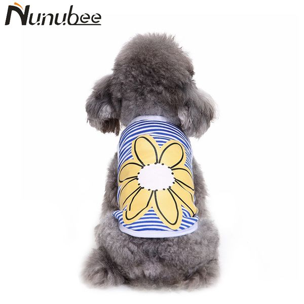 

nunubee summer dog clothes cotton stripe daisy pet vest shirt for chihuahua yorkshire larger dogs xs-xl