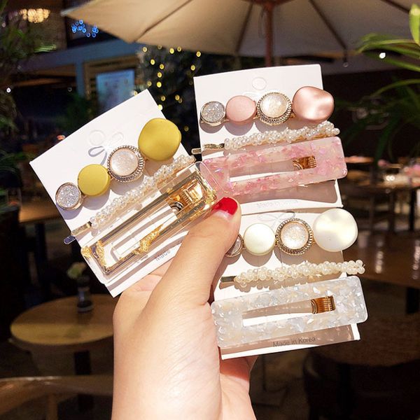 

new 3pcs/set fashion pearls acetate geometric hair clips for women girls headband sweet hairpins barrettes hair accessories set, Slivery;white