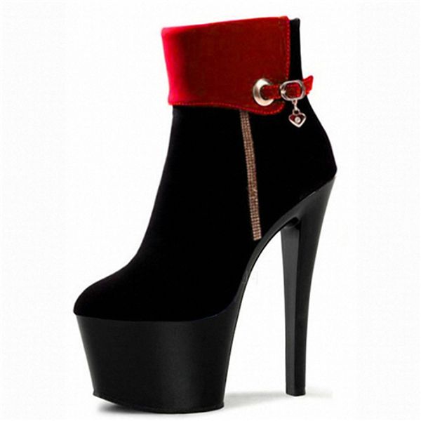 

new club boots women pole dance shoes night club dancing shoes platform 17cm ultra high heels ankle boots, Black