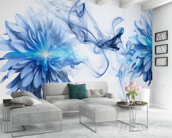 

3d home wallpaper modern minimalist abstract smoke blue flowers bedroom background wall romantic floral 3d wallpaper