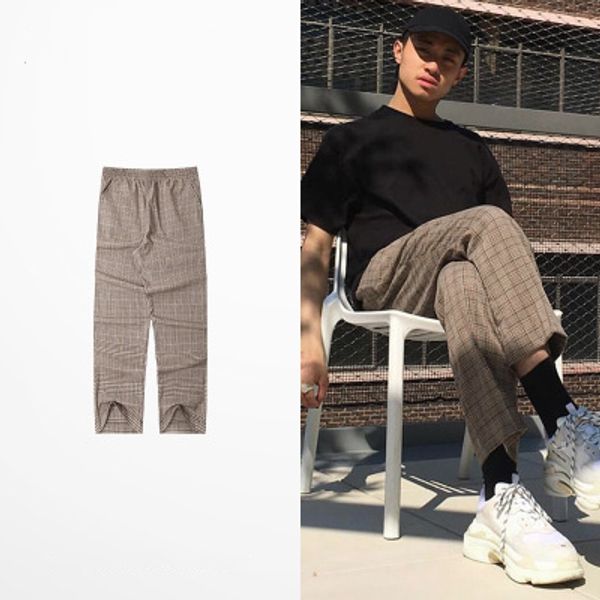 

men fashion plaid pants vintage loose comfortable casual trends streetwear straight wide leg pants suit pants, Black