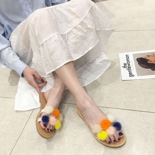 

slippers women mink hair for summer outdoor2021 jelly sandals, Black