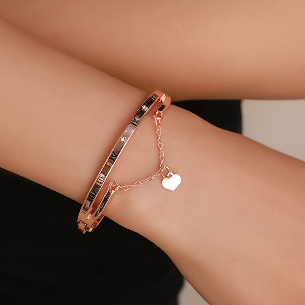 

japanese korean heart rome bracelet with numbers tassels peach heart elegant versatile korean-style bracelet ornament, Black