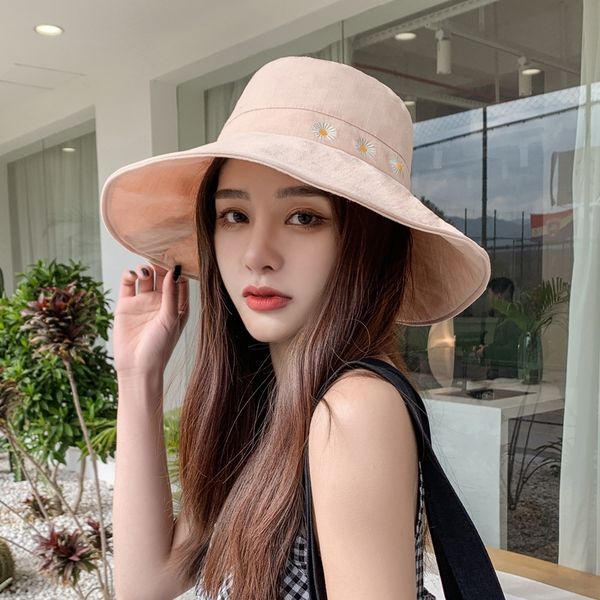 

fisherman children's embroidered daisy face fisherman sun sun hat small sunshade student all-match sunscreen basin hat, Blue;gray