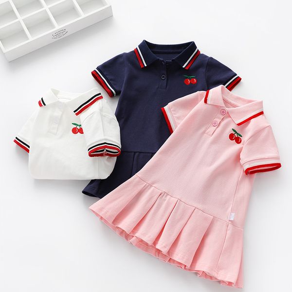 

girls dress children baby polo skirt summer new shirt pleated skirt small kids short-sleeved skirt tide girls fashion cute lolita dress, Red;yellow