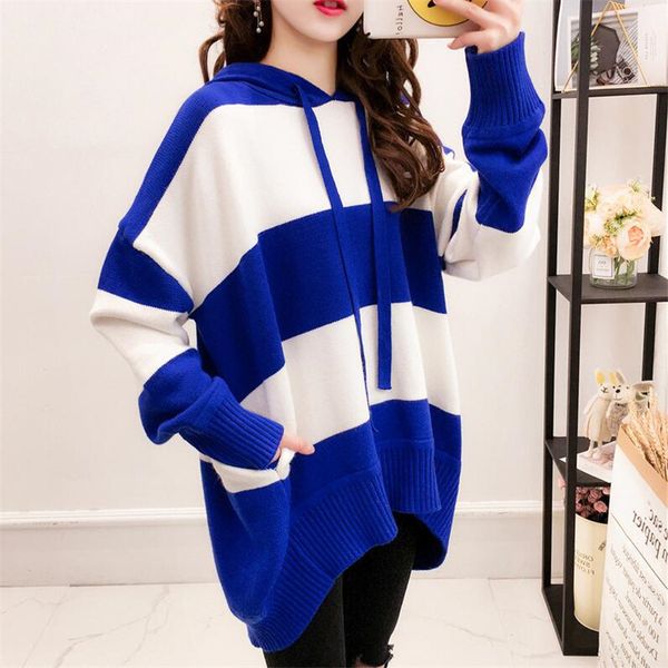 

2019 autumn and winter loose hooded striped sweater female korean version of the college style ins top, White;black