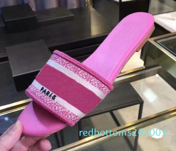 

2020 mule dway en coton brode slide luxury designer women sandals new style fashion womens slipper size ae01, Black