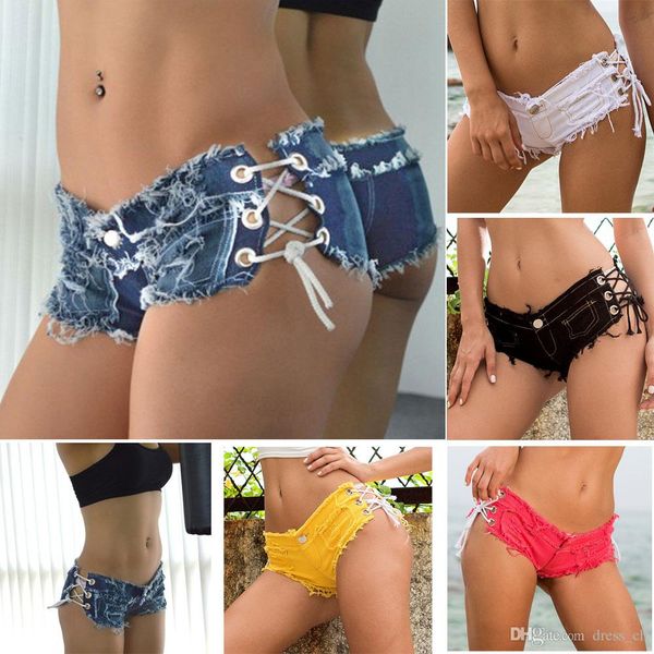 

2023 new women tassel ripped side lace up cut out ultra low waist jeans denim shorts pants booty twerk, White;black