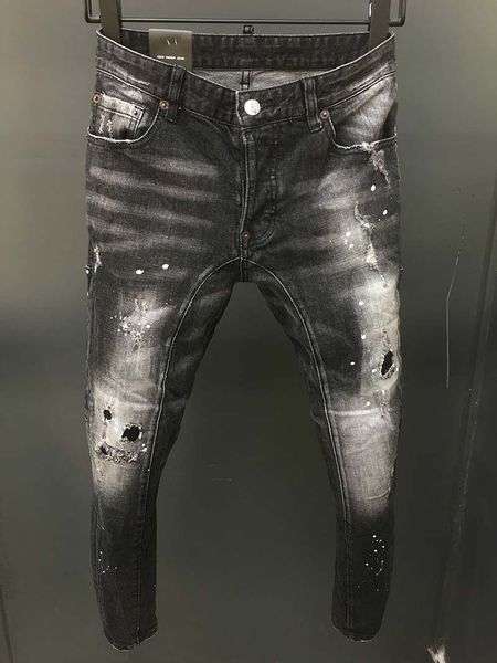 

european and american style d2 autumn and winter new heavy craft men's cotton micro-elastic wear patch men's slim feet jeans, Blue
