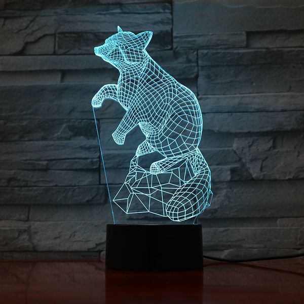 

animal raccoon 3d lamp touch sensor 7 color changing decorative lamp child kids baby kit nightlight raccoon led night light