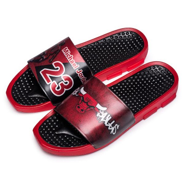 

sports star printing slippers brand men summer rubber sandals beach slide fashion scuffs slippers indoor shoes 222, Black