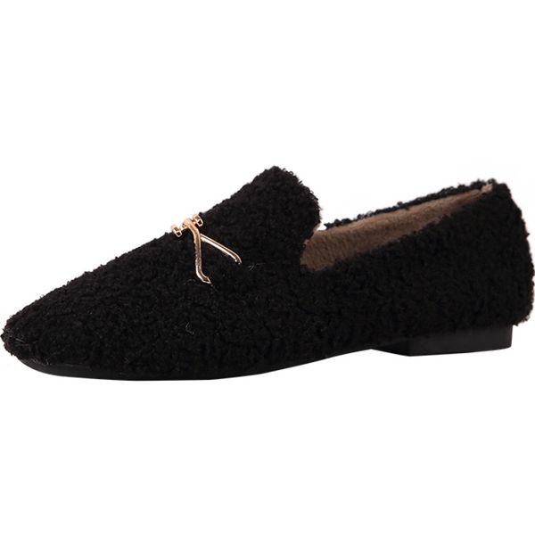 

ladies shallow mouth cute plush cotton shoes zapatos de mujer flat shoes for women fashion solid color short plush boat, Black