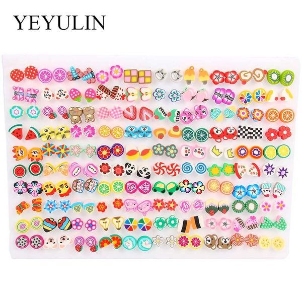 

100pair/lot multi-style colorful fruit flower geometric crystal stud earrings set for women girls alloy earrings jewelry gifts, Golden