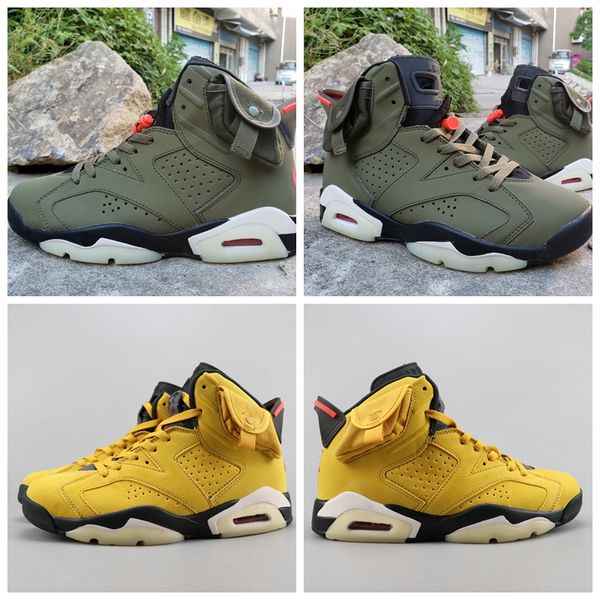 

travis scotts x 6 medium olive 6s men basketball shoes unc tinker black infrared cactus jack sport blue oregon mens sports sneaker 7-13, White;red