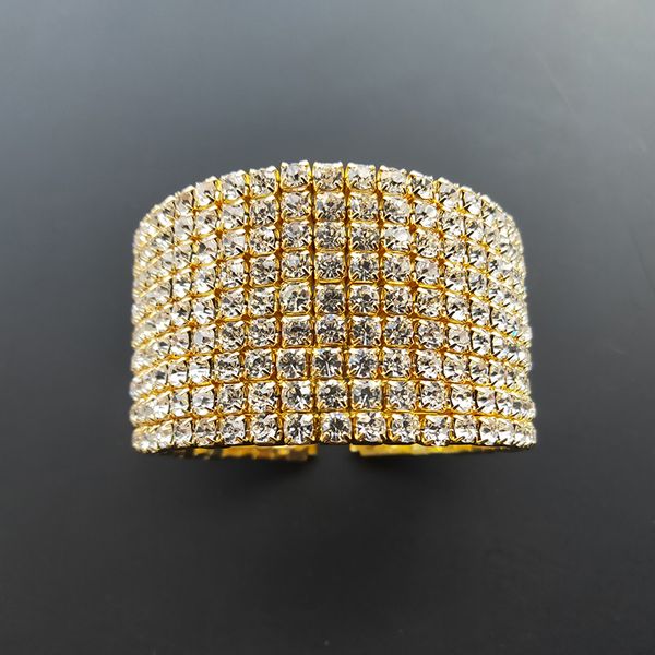 

9 rows bridal wedding side open bangle bracelets silver plated and gold color crystal rhinestone for women, Black
