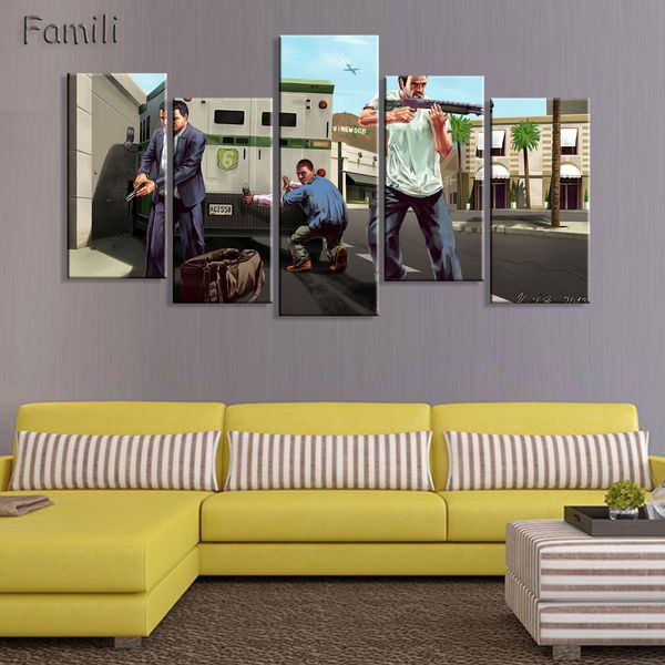 

5pcs new product hd gta 5 wallpaper hd painting home decorative art painting calligraphy modern paintings grand theft aut